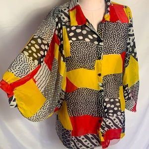 ❤️💛🖤 SHEER RED, YELLOW, BLACK PRINT BLOUSE